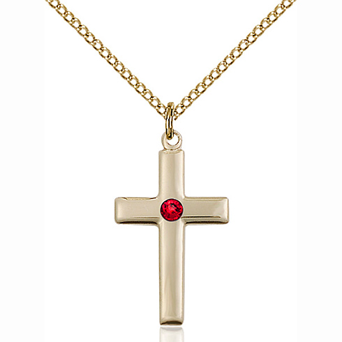 Gold Filled 7/8in Cross Pendant with 3mm Ruby Bead & 18in Chain 2195GF ...