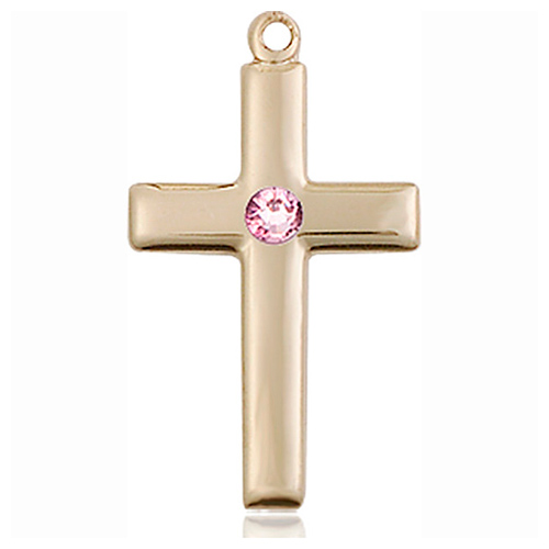 14kt Yellow Gold 7/8in Latin Cross with 3mm Light Amethyst Bead
