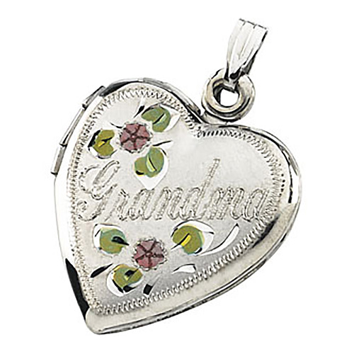 Sterling Silver 1in Tri-color Grandma Heart Locket