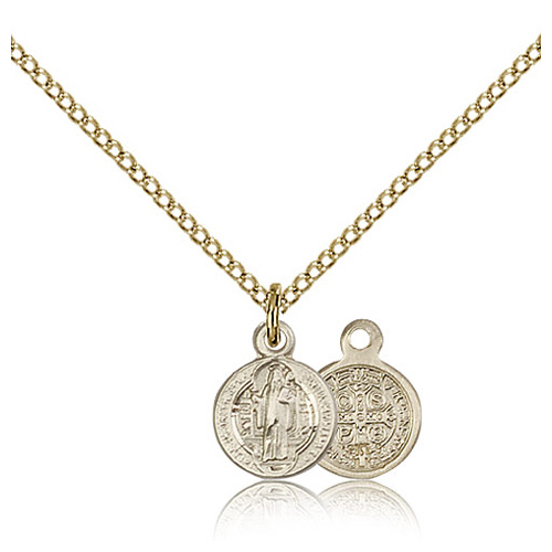 Gold Filled 3/8in St Benedict Charm & 18in Chain