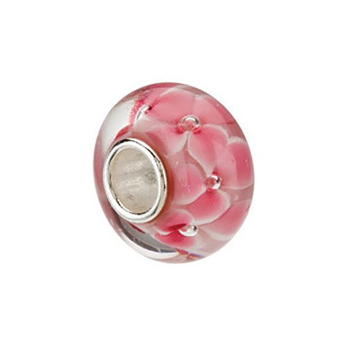 Kera Sterling Silver Pink Flower Glass Bead