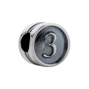 Sterling Silver Kera Numeral 3 Cylinder Bead