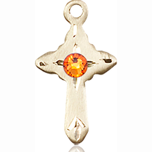 14kt Yellow Gold 5/8in Cross Pendant with 3mm Topaz Bead