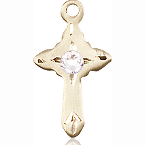 14kt Yellow Gold 5/8in Cross Pendant with 3mm Crystal Bead