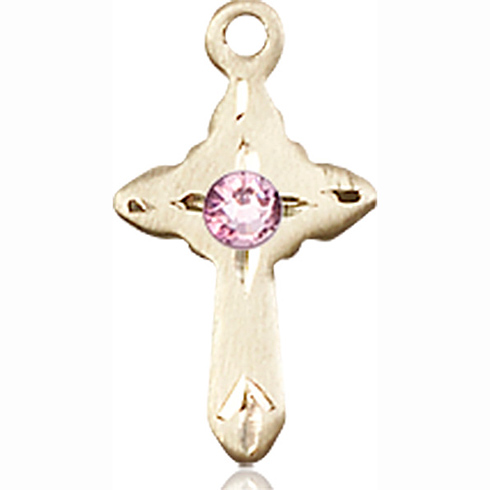 14kt Yellow Gold 5/8in Cross Pendant with 3mm Light Amethyst Bead