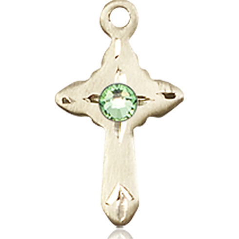 14kt Yellow Gold 5/8in Cross Pendant with 3mm Peridot Bead