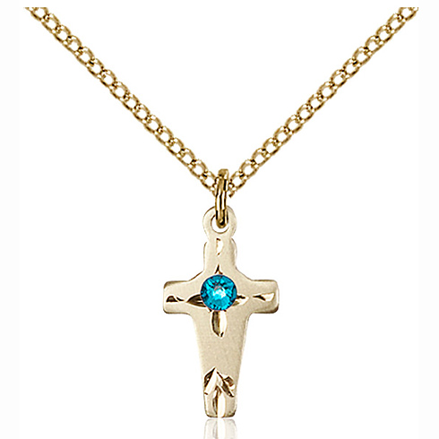 Gold Filled 5/8in Cross Pendant with 3mm Zircon Bead & 18in Chain