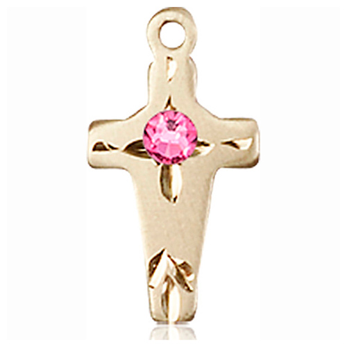 14kt Yellow Gold 5/8in Cross Pendant with 3mm Rose Bead