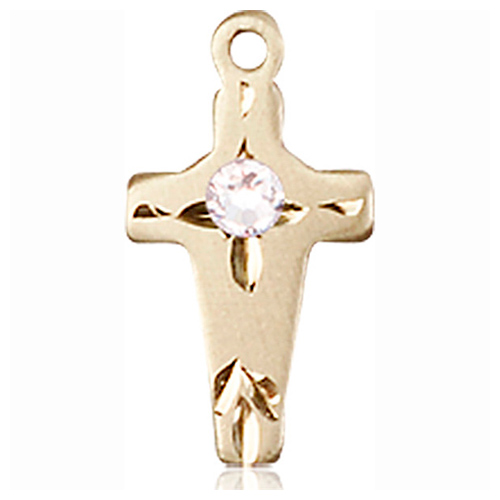 14kt Yellow Gold 5/8in Cross Pendant with 3mm Crystal Bead