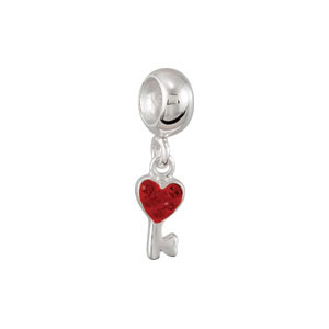 Kera Drop Heart Key Dangle Bead with Red Crystal