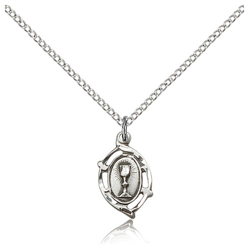 Sterling Silver 5/8in Communion Pendant & 18in Chain