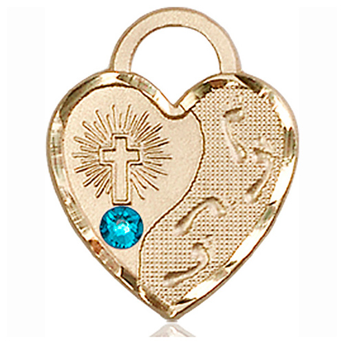 14kt Yellow Gold 3/4in Footprints Heart Pendant with 3mm Zircon Bead