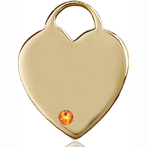 14kt Yellow Gold 1in Heart Pendant with 3mm Topaz Bead