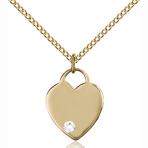 Gold Filled 5/8in Heart Pendant with 3mm Crystal Bead & 18in Chain