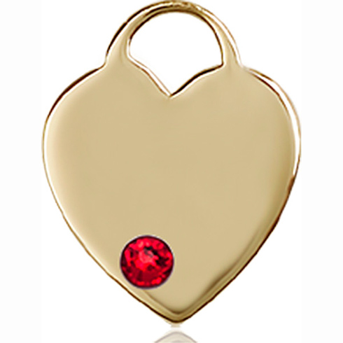 14kt Yellow Gold 5/8in Heart Pendant with 3mm Ruby Bead