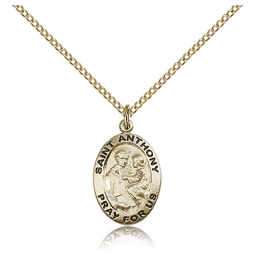 Gold Filled 3/4in Antiqued St Anthony Medal & 18in Chain