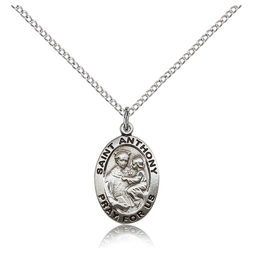 Sterling Silver 3/4in Antiqued St Anthony Medal & 18in Chain