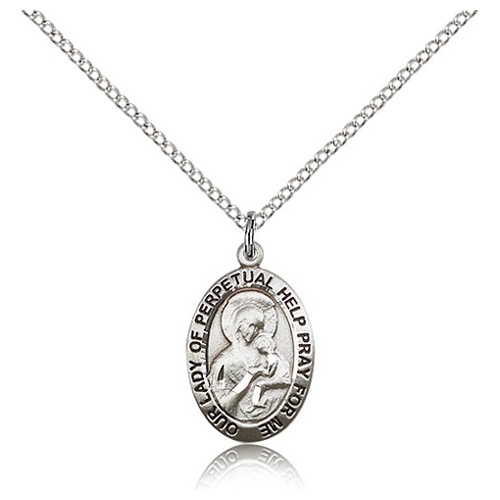 Sterling Silver Antiqued Lady of Perpetual Help Medal Necklace