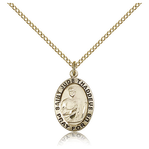 Gold Filled 3/4in Antiqued St Jude Medal & 18in Chain