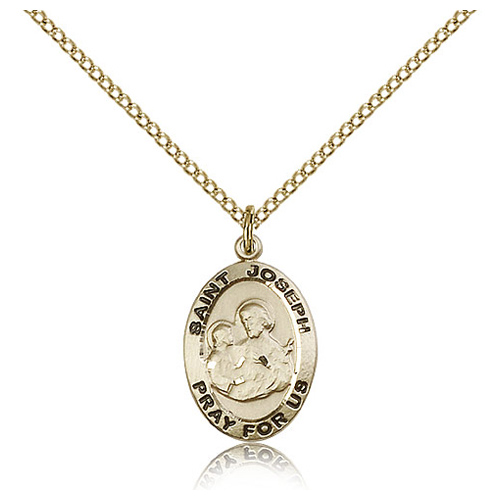 Gold Filled 3/4in Antiqued St Joseph Medal & 18in Chain