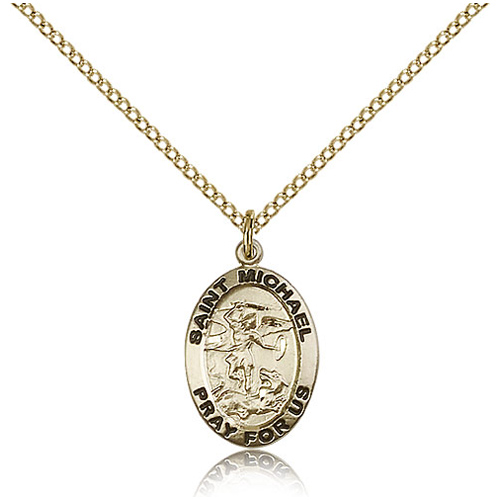 Gold Filled 3/4in Antiqued St Michael Medal & 18in Chain