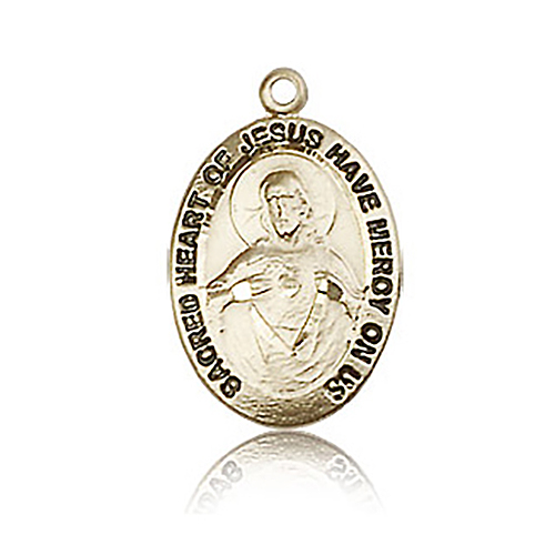 14k Yellow Gold Scapular Medal with Antiqued Letters 3/4in