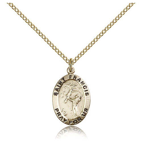 Gold Filled 3/4in Antiqued St Francis Medal & 18in Chain