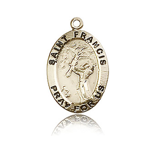 14k Yellow Gold 3/4in Antiqued St Francis Medal