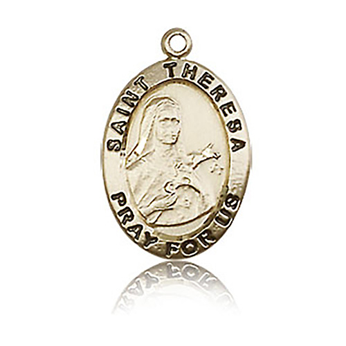 14k Yellow Gold Antiqued St Theresa Medal 3/4in