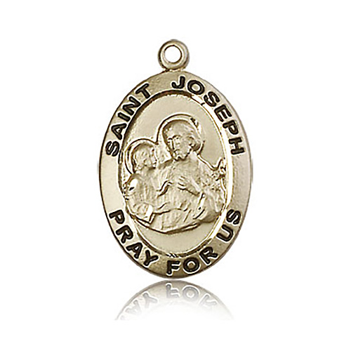 14k Yellow Gold 1in Oval Antiqued St Joseph Medal