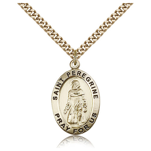 Gold Filled 1in Antiqued St Peregrine Medal & 24in Chain