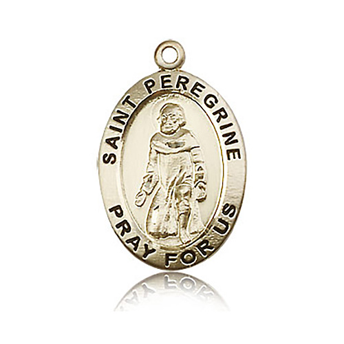 14kt Yellow Gold St Peregrine Pray For Us Medal 1in