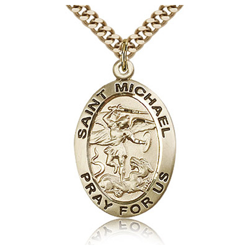 Gold Filled 1in Antiqued St Michael Medal & 24in Chain