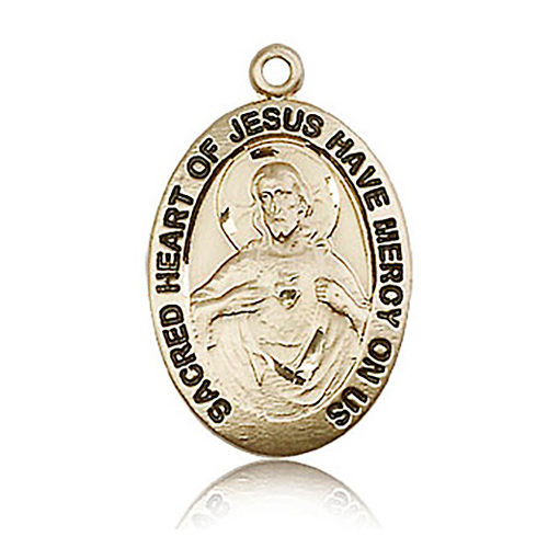 14k Yellow Gold Antiqued Sacred Heart of Jesus Scapular Medal 1in