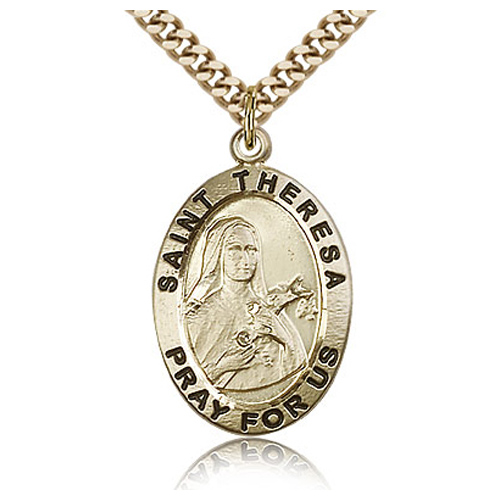 Gold Filled 1in Antiqued St Theresa Medal & 24in Chain