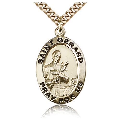 Gold Filled 1in Oval St Gerard Medal & 24in Chain