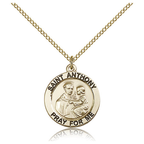 Gold Filled 3/4in Round St Anthony Medal & 18in Chain