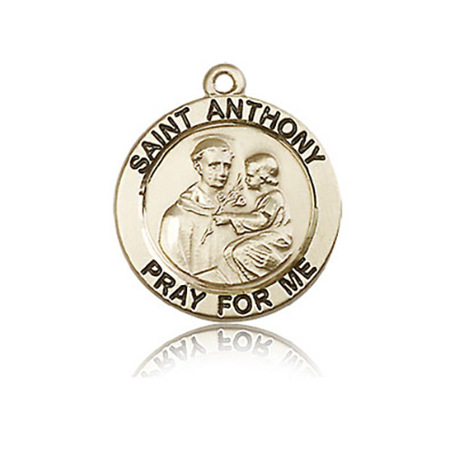 14k Yellow Gold 3/4in Round Antiqued St Anthony Medal
