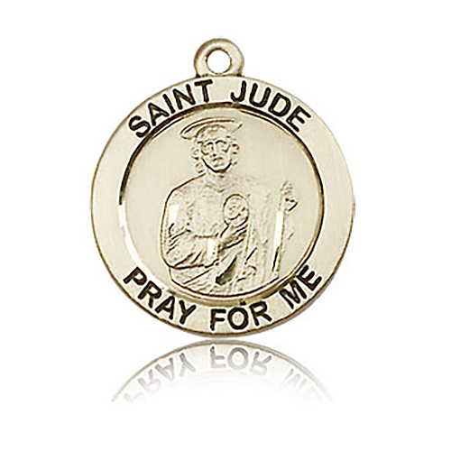 14k Yellow Gold Round St Jude Medal 3/4in