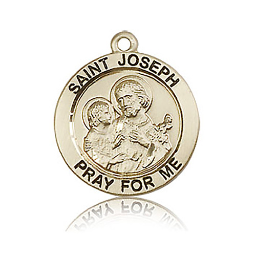 14k Yellow Gold Round St Joseph Medal 3/4in