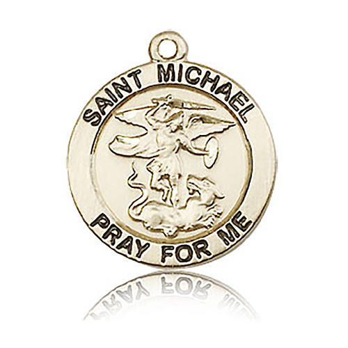 14kt Yellow Gold 3/4in Round St Michael Medal