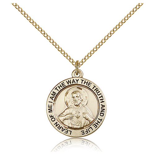 Gold Filled 3/4in Round Scapular Medal & 18in Chain