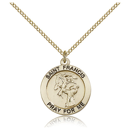 Gold Filled 3/4in Round St Francis Medal & 18in Chain