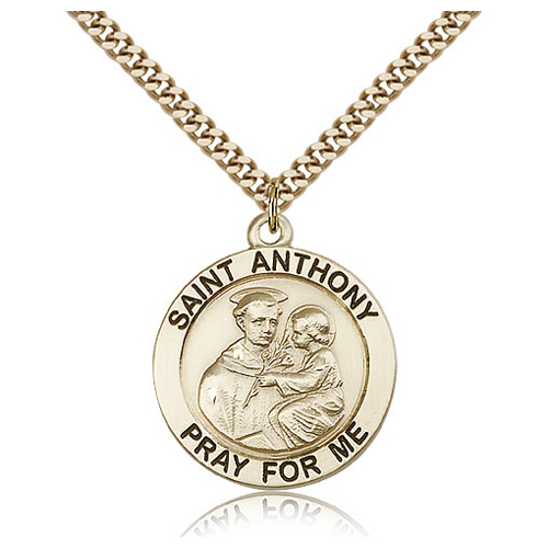 Gold Filled 1in Round St Anthony Medal & 24in Chain