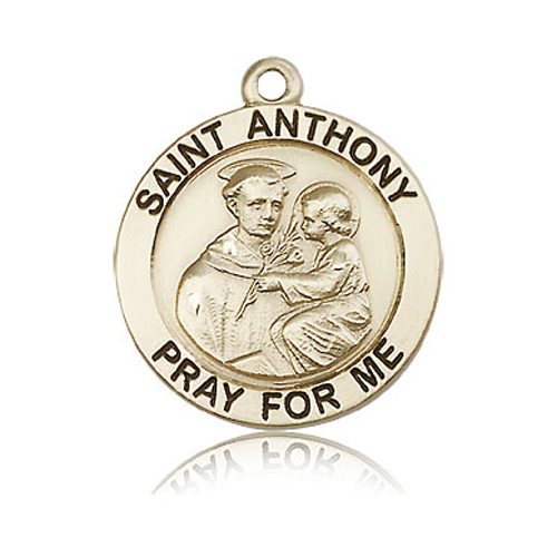 14kt Yellow Gold 1in Round Antiqued St Anthony Medal