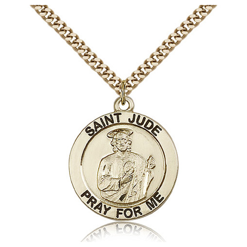 Gold Filled 1in Round St Jude Medal & 24in Chain