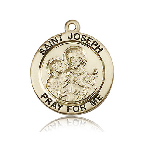 14k Yellow Gold Round Antiqued St Joseph Medal 7/8in