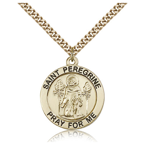 Gold Filled 1in Round St Peregrine Medal & 24in Chain