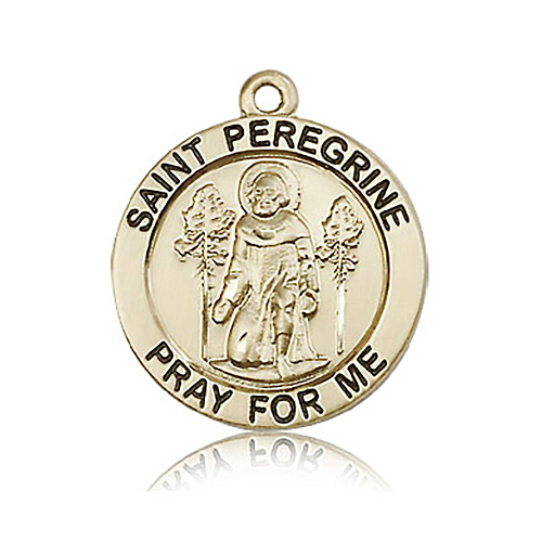 14kt Yellow Gold 1in Round St Peregrine Pray For Me Medal