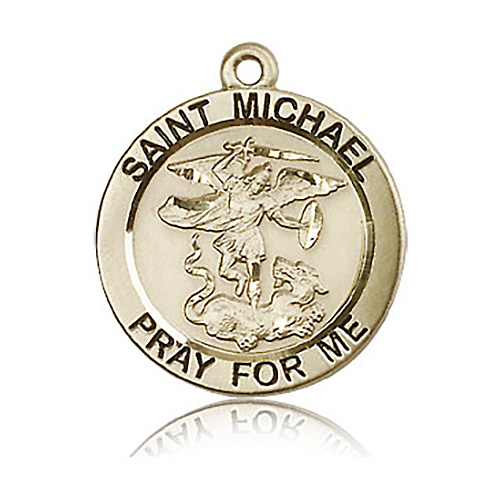 14k Yellow Gold 1in Round St Michael Pray For Me Medal